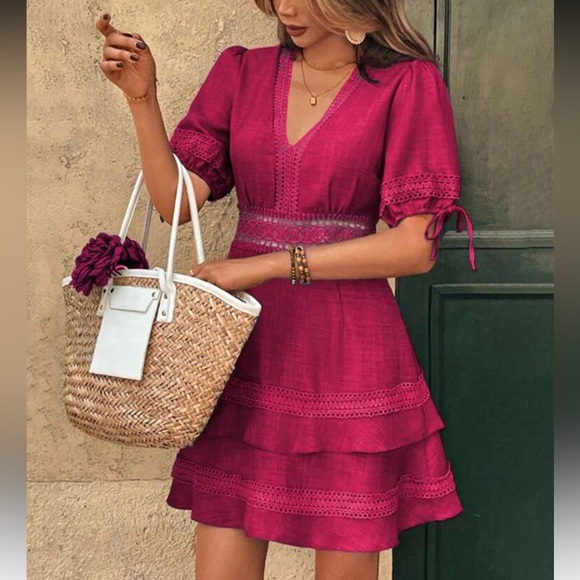 Elegant Baby Blue Lace Trim Dress - Picture 15 of 16